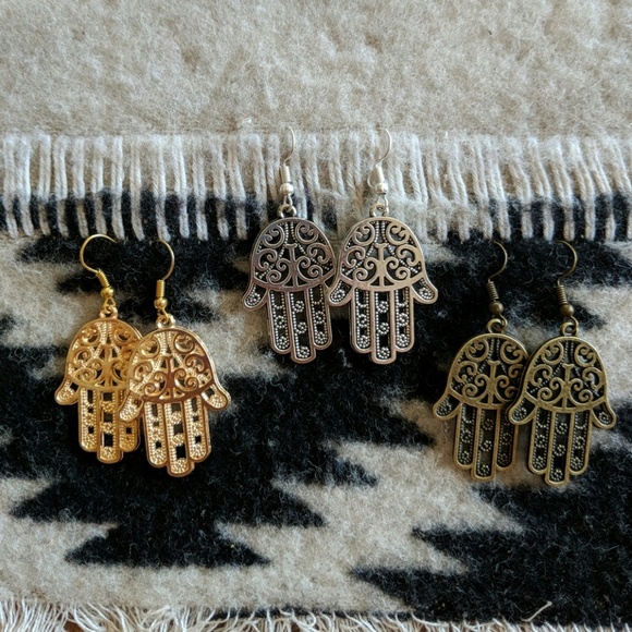 Hamsa Hand of Fatima Earrings - Picture 2 of 5